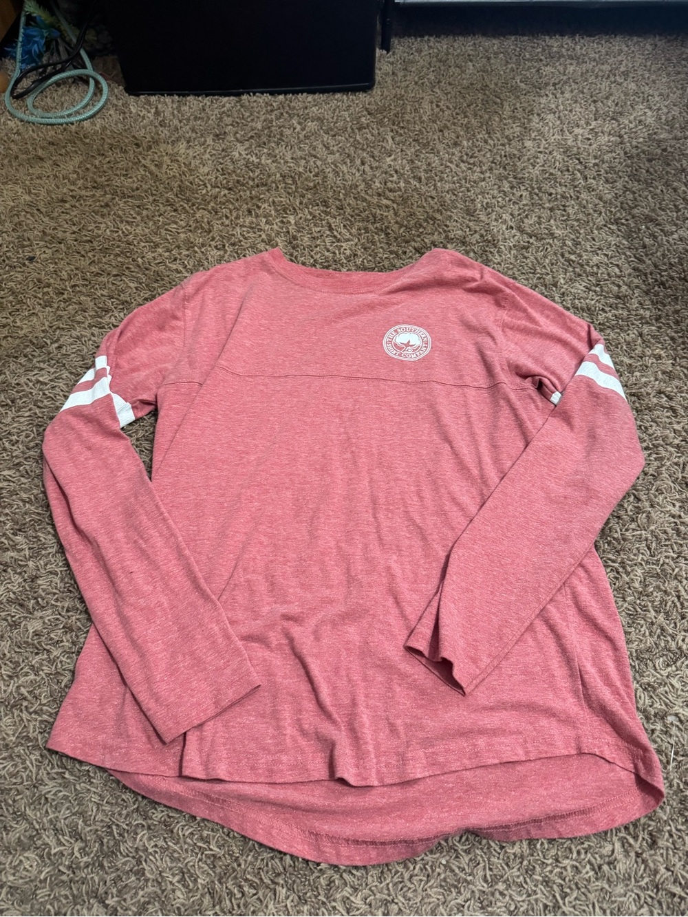 The Southern Shirt Company Pink Long Sleeve Tee with White Sleeve Stripes